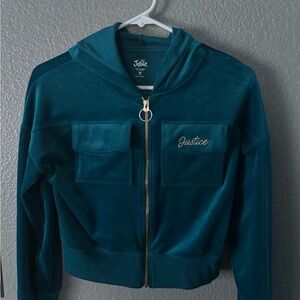 Justice Teal Bomber Jacket with Hood